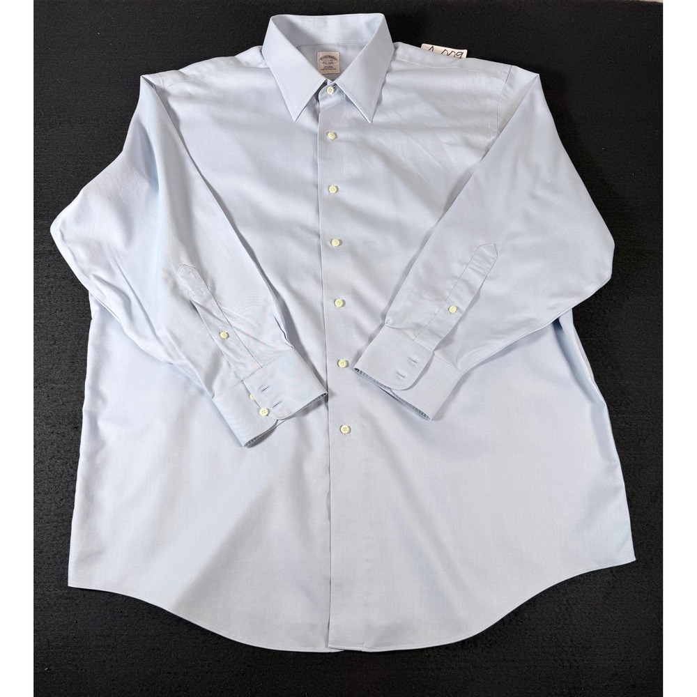 Brooks Brothers Mens Light Blue Non-Iron Cotton Dress Shirt 17.5 33 Long Sleeve